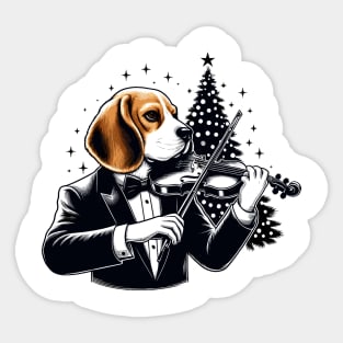 Beagle Playing Violin Christmas Sticker